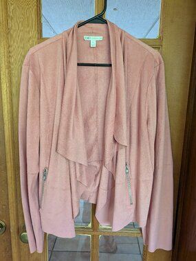 Pink Faux Suede Jacket W/Zipper Pockets